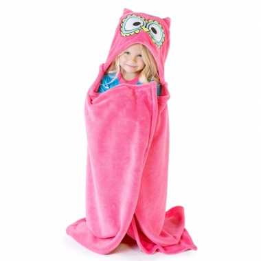 Baby dieren thema fleece omslagdoek uil knuffel
