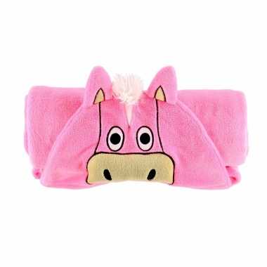 Baby dierenthema fleece omslagdoek paard knuffel