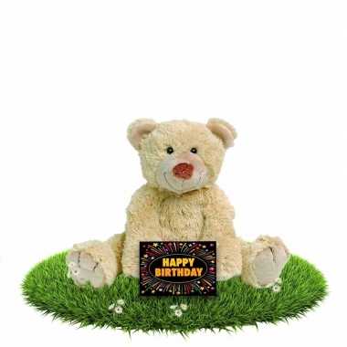 Baby kado knuffel beer beige + gratis verjaardagskaart