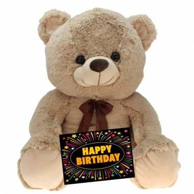 Baby kado knuffel beer beige + gratis verjaardagskaart