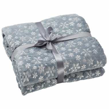 Baby woondecoratie fleece deken/kleed grijs sneeuwvlokken knuffel