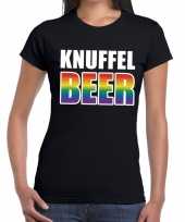 Baby knuffel beer gay pride t-shirt zwart dames
